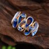 Blue Enamel Crystal Twist Ring: Gold-Tone Adjustable Women’s Fashion Jewelry