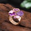 Purple Enamel Cluster Ring: Gold-Tone Irregular Romantic Women’s Fashion Jewelry