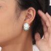 Layered Shell Pearl Stud Earrings: Light Blue Iridescent Women’s Daily Jewelry