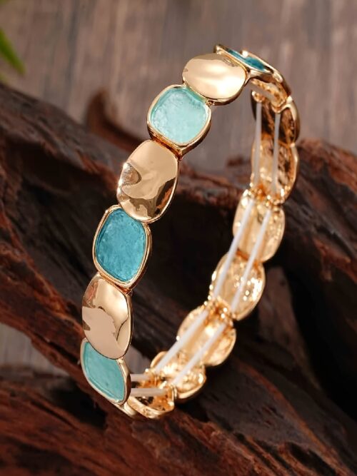Turquoise & Gold Cluster Bracelet: Irregular Fresh Women’s Fashion Jewelry