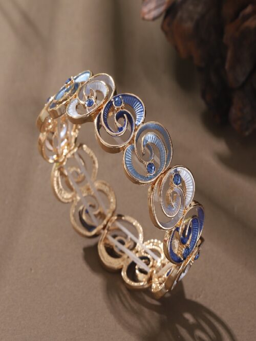 Blue Swirl Enamel Bracelet: Gold-Tone Crystal Women’s Fashion Jewelry
