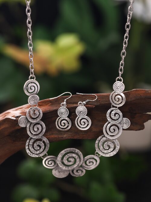 Pastel Spiral Jewelry Set: Rose Gold-Tone Necklace & Drop Earrings Women’s Fashion Jewelry