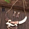 Earthy Tone Hammered Jewelry Set: Rose Gold-Tone Necklace & Earrings Women’s Fashion Jewelry