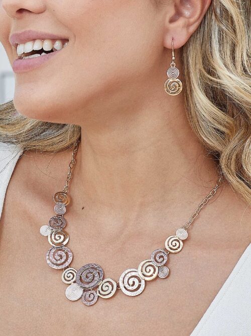 Silver Spiral Statement Jewelry Set: Necklace Set & Drop Earrings Women’s Fashion Jewelry