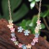 Pastel Flower Jewelry Set: Rose Gold-Tone Necklace Set & Earrings Women’s Fashion Jewelry