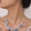 Blue Flower Jewelry Set: Silver-Tone Necklace Set & Earrings Women’s Fashion Jewelry