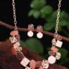 Earthy Tone Cluster Jewelry Set: Rose Gold-Tone Necklace Set & Earrings Women’s Jewelry