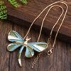 Dragonfly Enamel Pendant Necklace: Gold-Tone Blue Green Women’s Fashion Jewelry