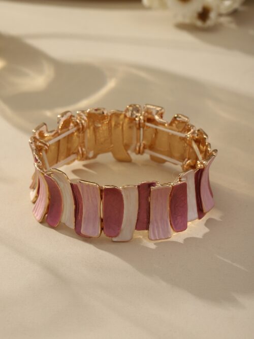 Pink Gradient Enamel Bracelet: Gold-Tone Layered Women’s Fashion Jewelry